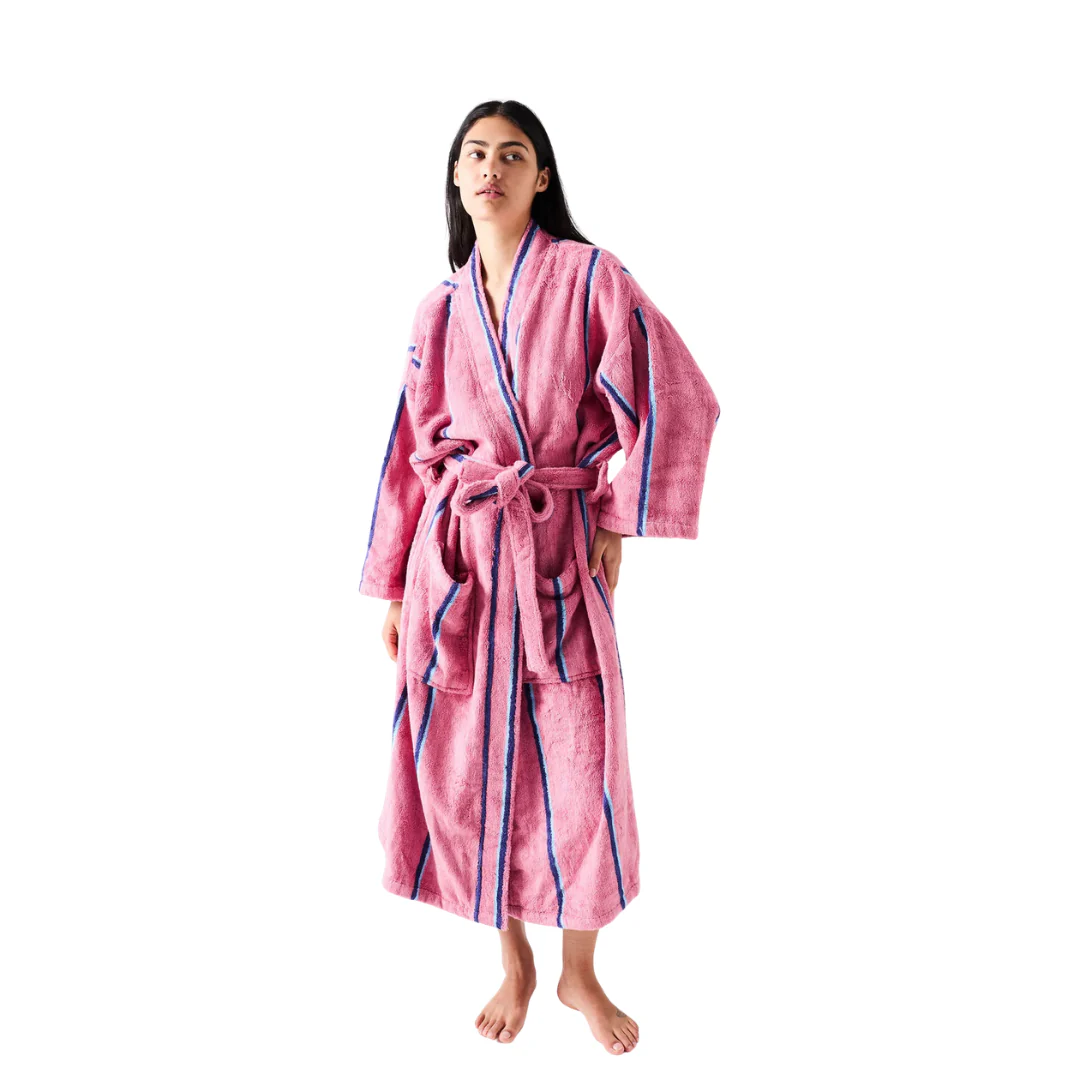 Bamboo Terry Bath Robe - Blushing Stripe