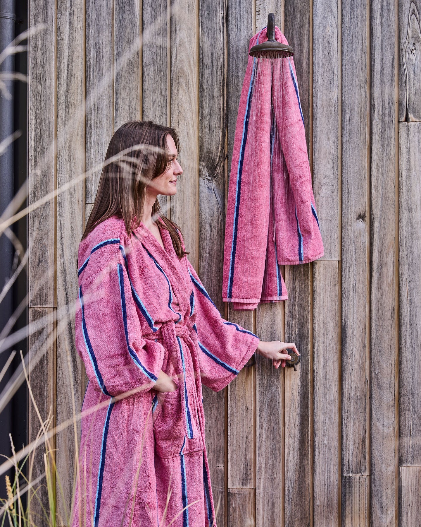 Bamboo Terry Bath Robe - Blushing Stripe - Image 2