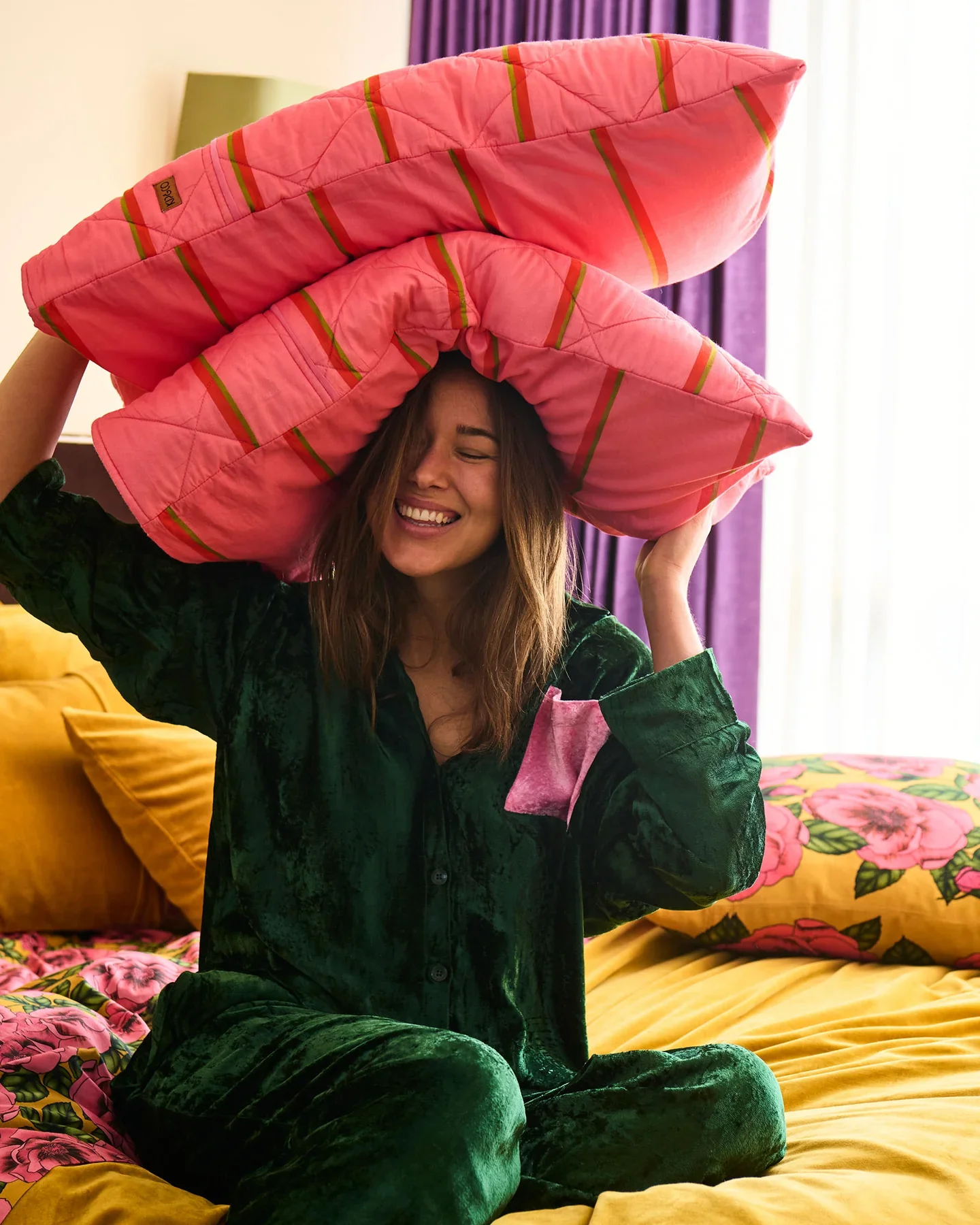 Adult Velvet Long Sleeve Shirt and Pant Pyjama Set - Candy Pine - Image 2