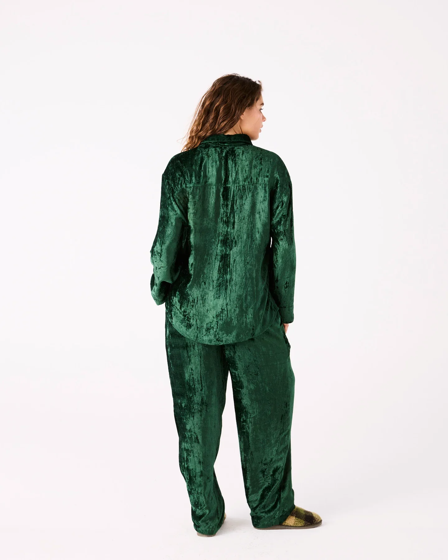 Adult Velvet Long Sleeve Shirt and Pant Pyjama Set - Candy Pine - Image 3