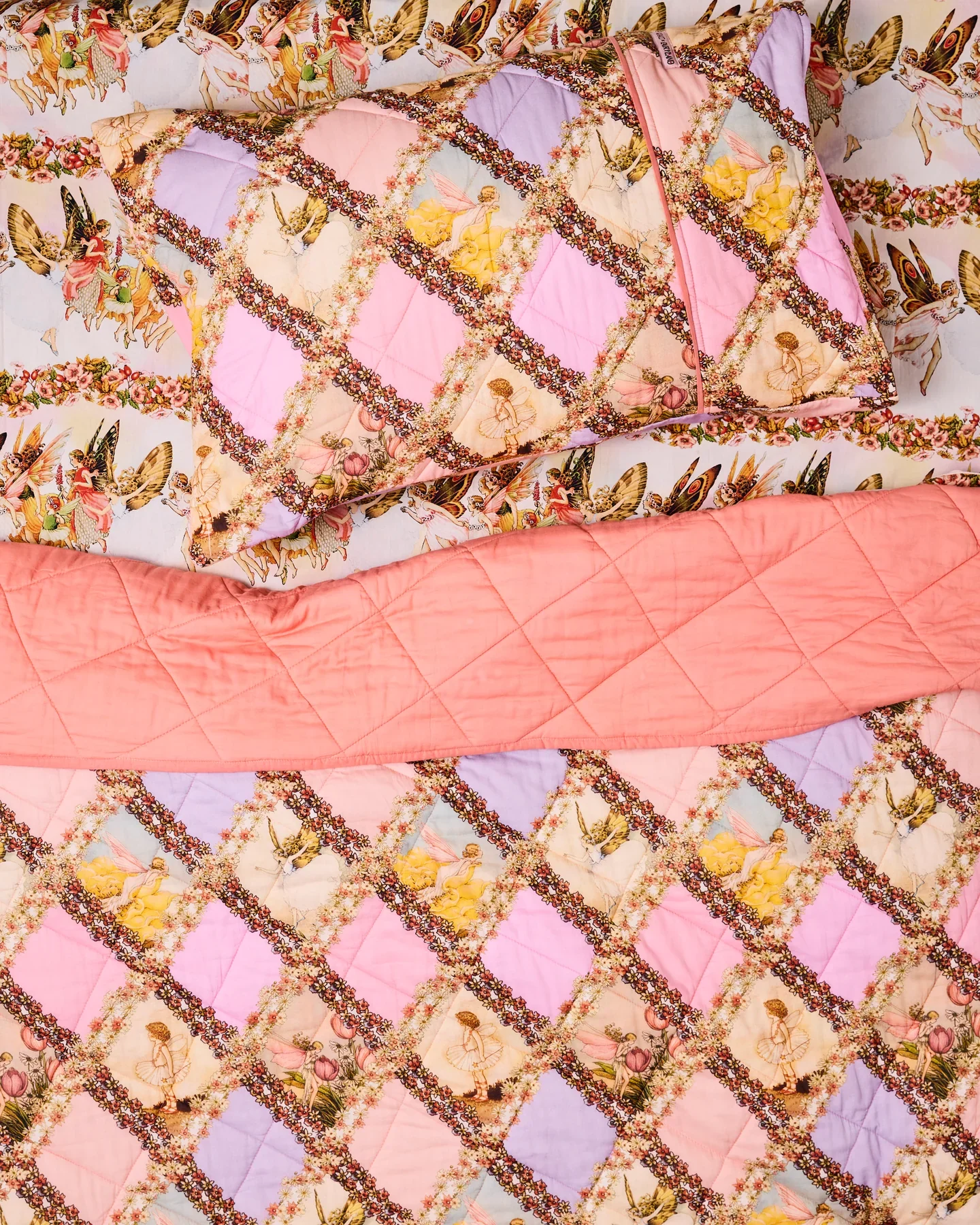 Cotton Quilted Pillowcase (Singular) - Fairyland | Flower Chain Harlequin - Image 2