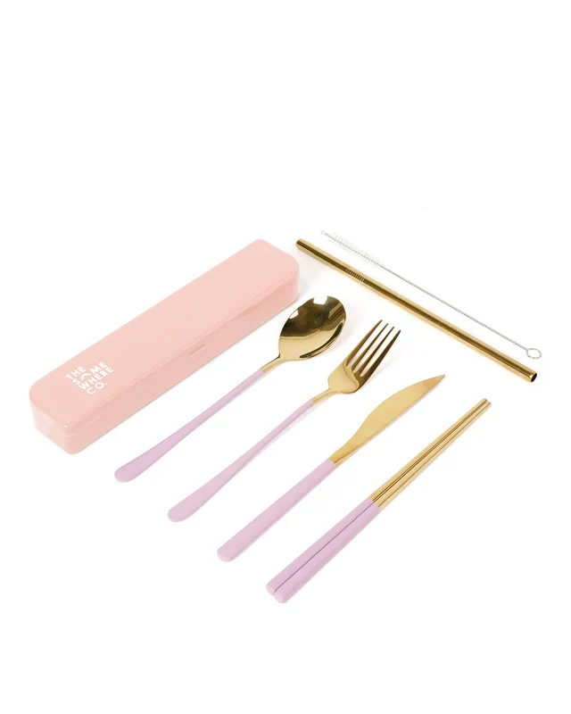 Cutlery Kit - Gold with Lilac Handle - Image 2