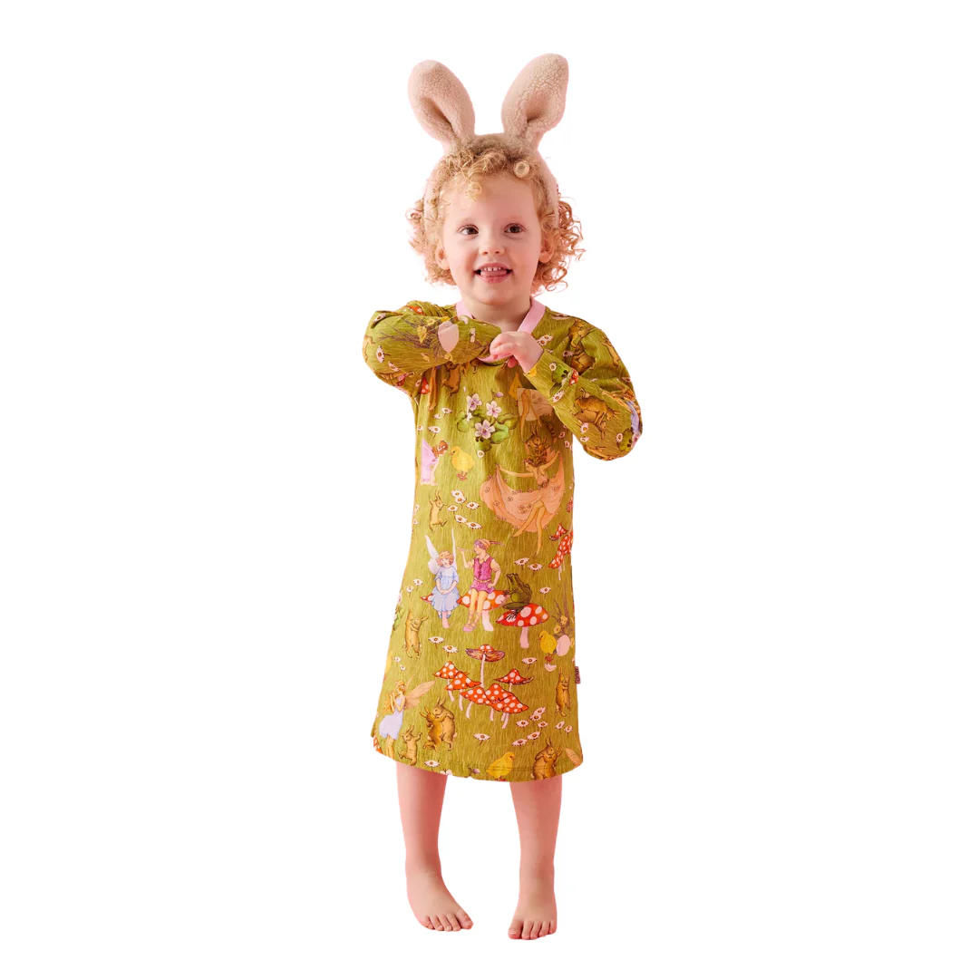 Kids Organic Cotton Long Sleeve Nightie - Fairyland | Frolicking In The Fields