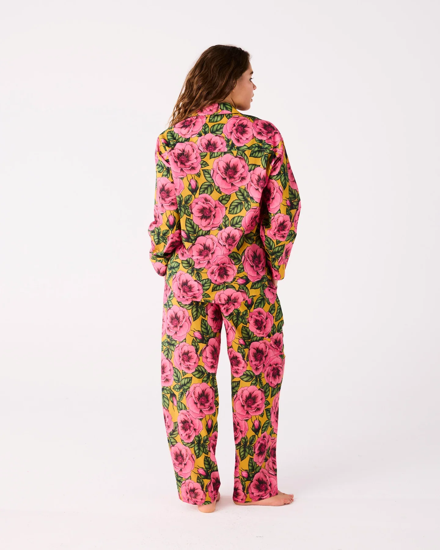 Adult Organic Cotton Long Sleeve Shirt and Pant Pyjama Set - Golden Peony - Image 3
