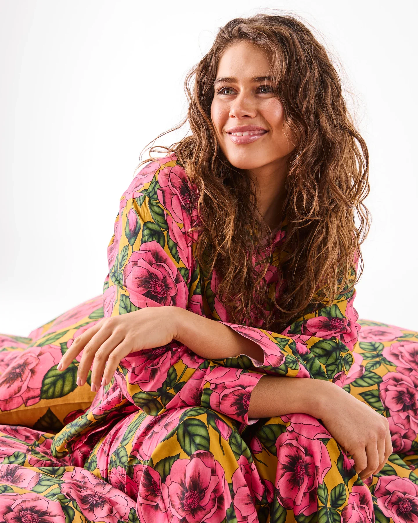 Adult Organic Cotton Long Sleeve Shirt and Pant Pyjama Set - Golden Peony - Image 5