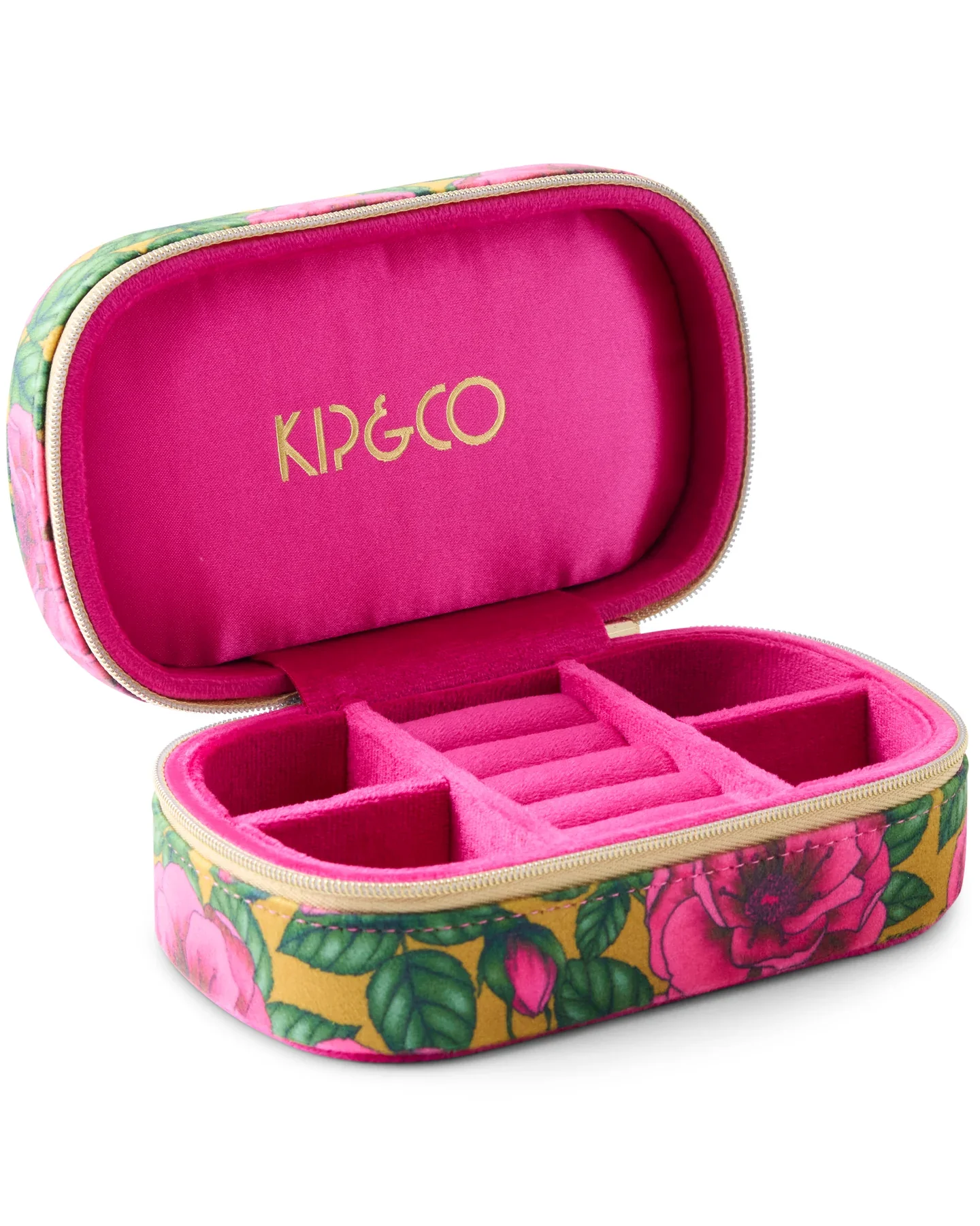 Travel Velvet Jewellery Box - Golden Peony