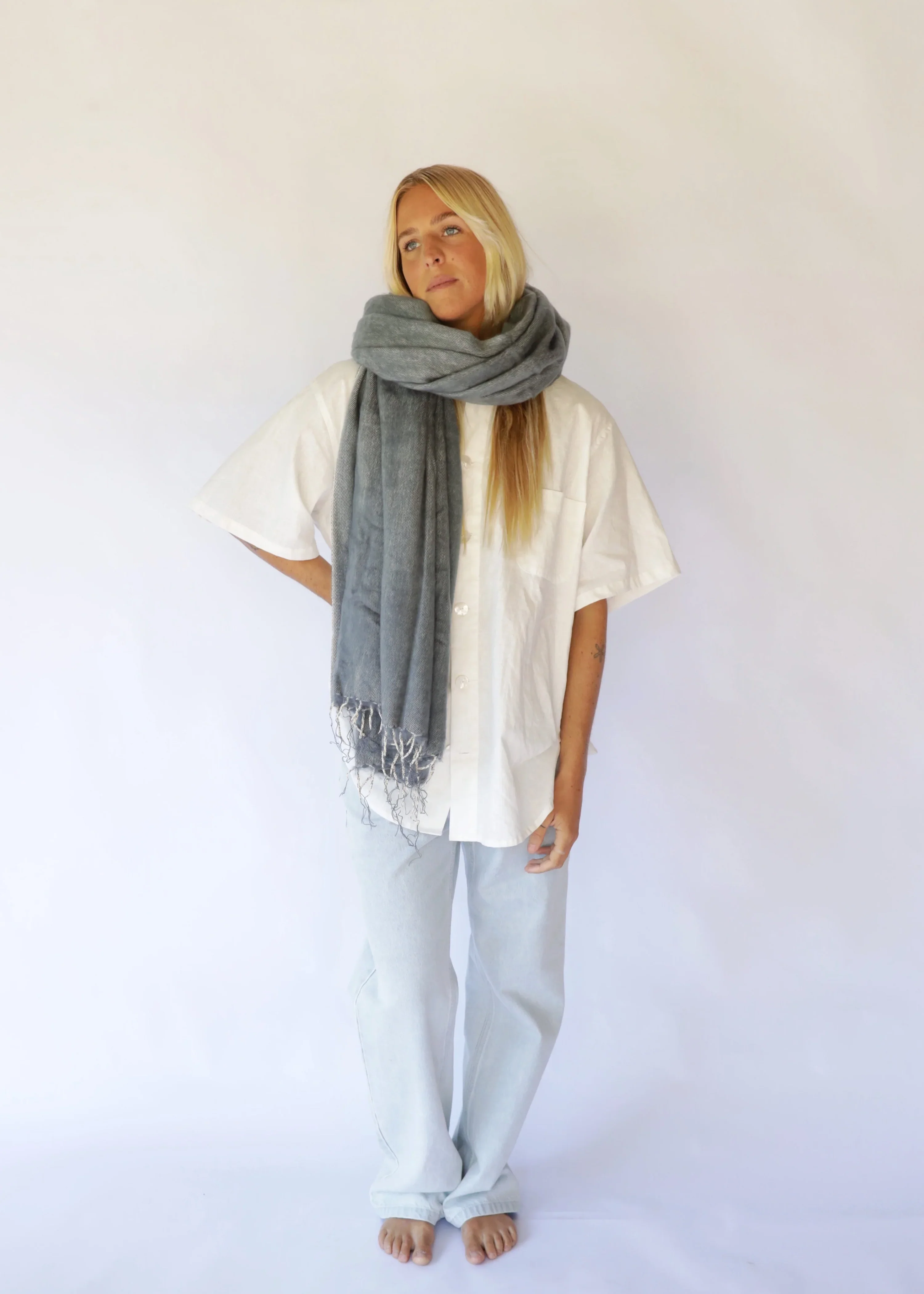 Hand Woven Scarf - Smoke - Image 3