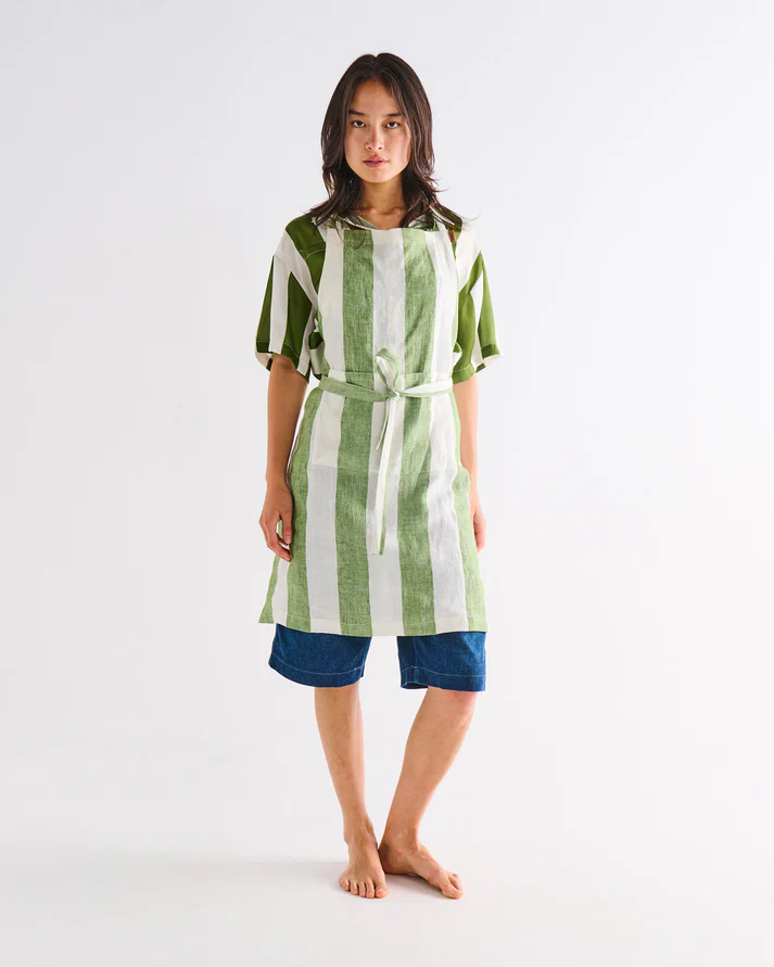 Linen Apron - Moss Stripe - Image 3