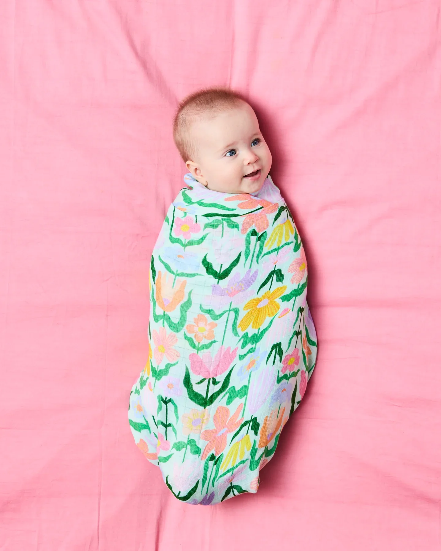 Baby Swaddle - Popping Flowers Green - Image 2