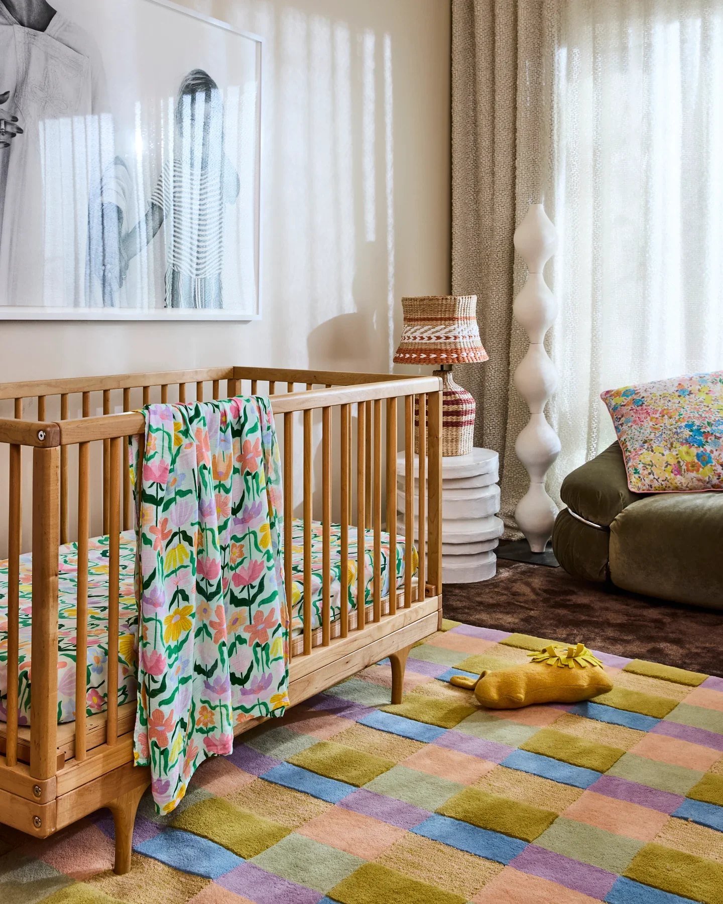 Baby Swaddle - Popping Flowers Green - Image 4