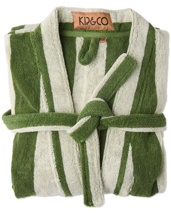 Terry Bath Robe - Moss Stripe