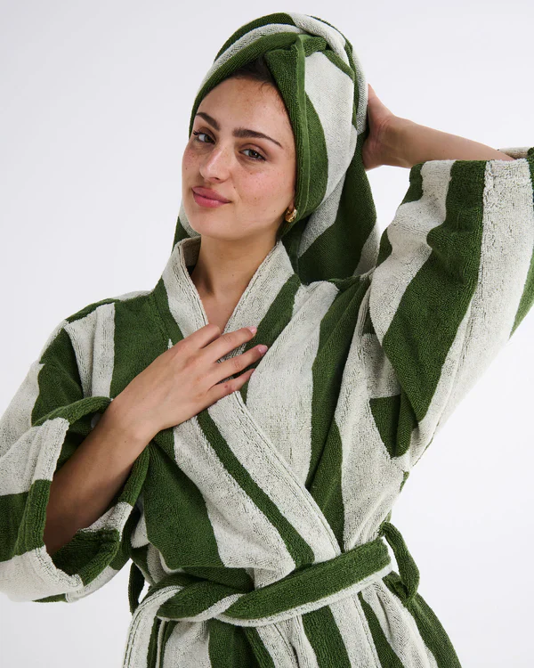 Terry Bath Robe - Moss Stripe - Image 2