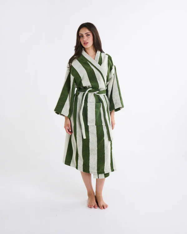 Terry Bath Robe - Moss Stripe - Image 3