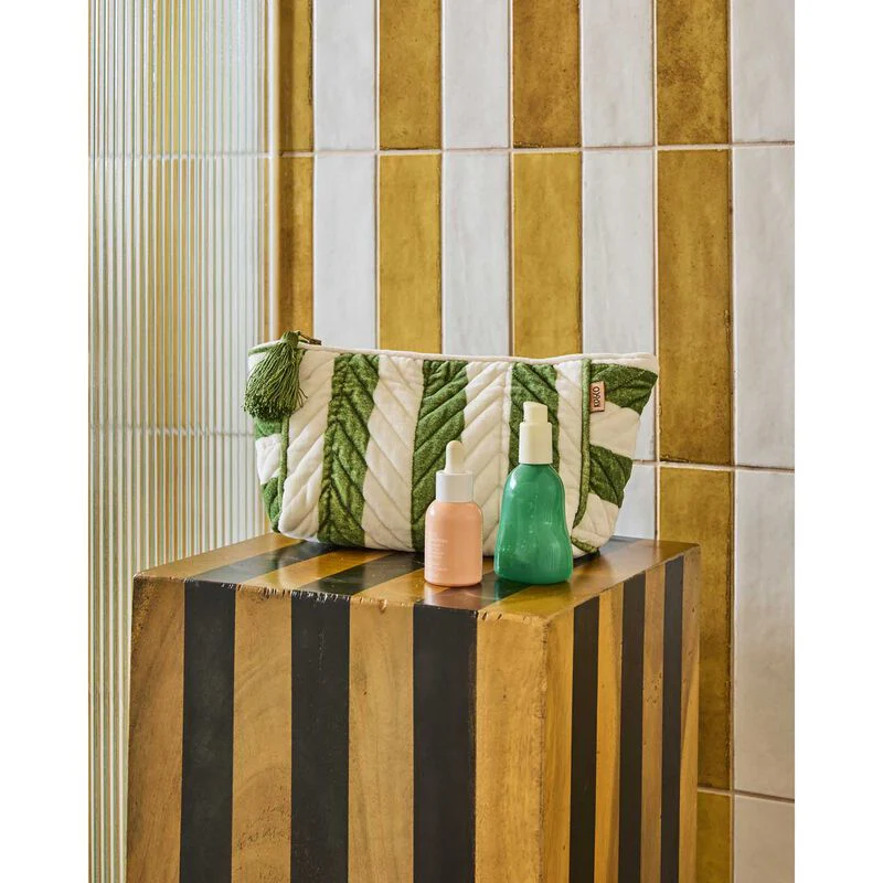 Velvet Toiletry Bag - Moss Stripe - Image 2